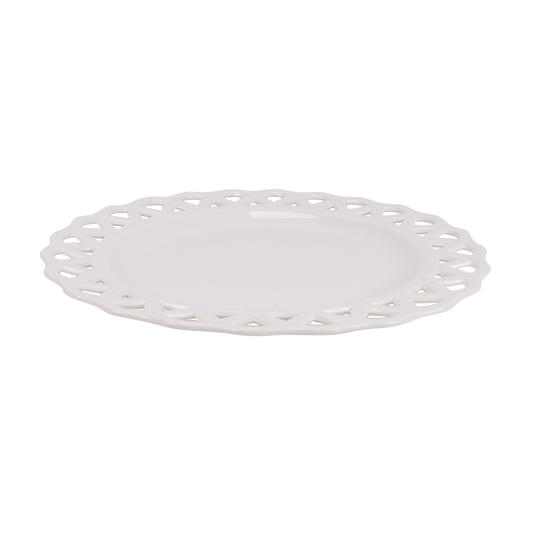 White Pierced Scalloped Charger with Blue Dots