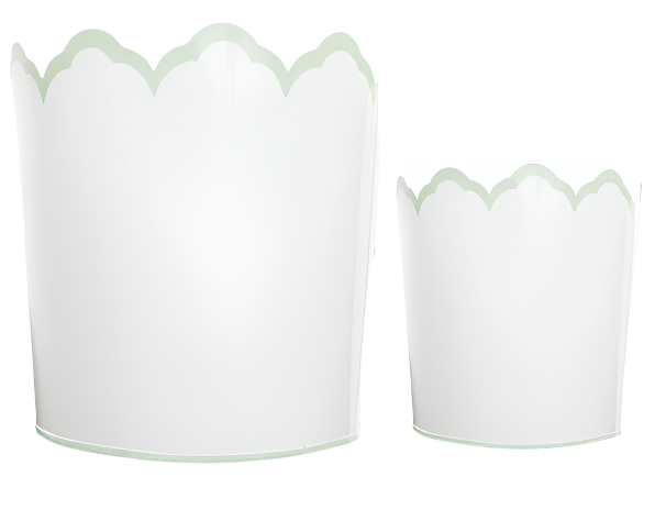 White & Pale Green Scalloped Bucket Planter & Wastepaper Basket