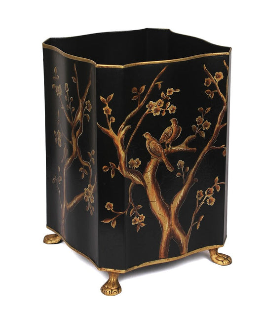 BLACK & GOLD SQUARE FOOTED WASTEPAPER BASKET