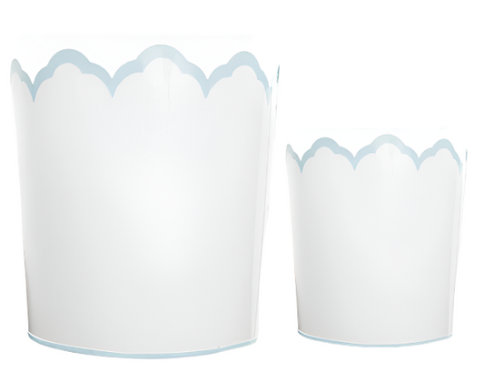 White & Pale Blue Scalloped Bucket Planter & Wastepaper Basket